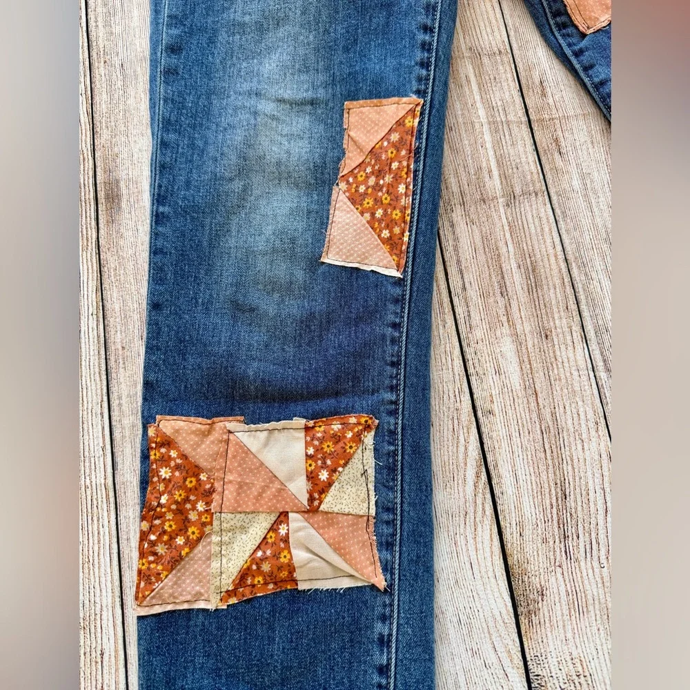 Lucky Brand Handcrafted Patchwork Jeans Size 27 / 4 Boho Quilt Denim
